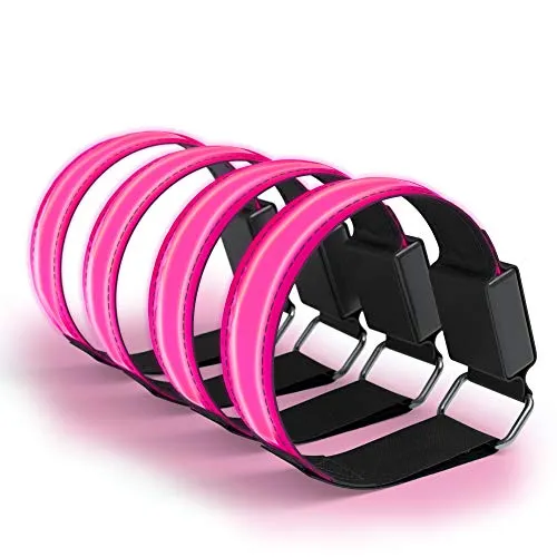 EAZY CASE 4 x LED Armband - Klettarmband mit 3 verschiedenen Modi I Leuchtarmband zur besseren Sichtbarkeit beim Joggen, Radfahren, Reflektor ideal für Kinder und Aktivitäten in der Dunkelheit, Pink