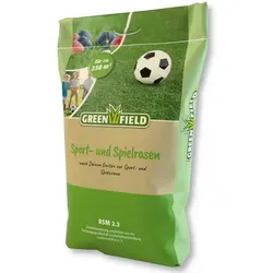 Greenfield Rasensamen Sport- und Spielrasen 5 kg - Rasensaat für beanspruchte Flächen, ideal für Sport und Spiel, mit einer Aussaatfläche von bis zu 250 m², perfekt für Familiengärten.