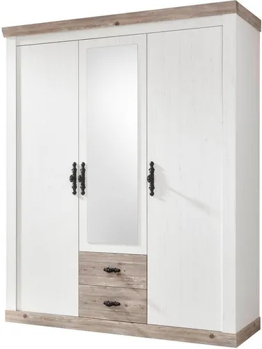Home affaire Drehtürenschrank Florenz - Rustikaler Landhausschrank mit Metallgriffen und Spiegel, aus FSC®-zertifiziertem Holzwerkstoff, ideal für stilvolle Schlafzimmer und optimale Stauraumlösungen.