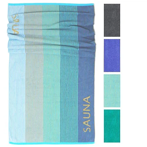 Lashuma Saunatuch Blau - Türkis, Helsinki XXL Handtuch für höchsten Liegekomfort - Saunatuch aus 100% Baumwolle (85x200 cm) für Wellness und Entspannung. Saugstarkes Walkfrottier bietet Wohlfühlgarantie und einen stilvollen Farbverlauf.