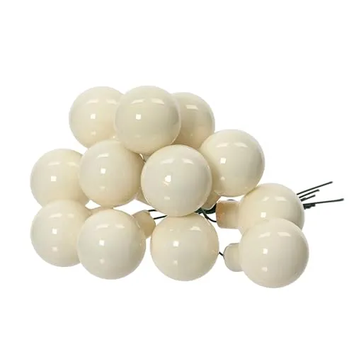 Kaemingk Weihnachtsbaumkugel, Weihnachtskugeln am Draht 2,5cm Glas 12 Stück - Wollweiß glänzend