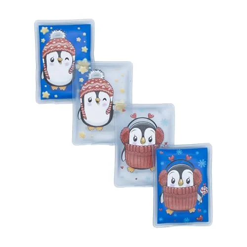 Taschenwärmer wiederverwendbar 4er Set - Verschiedene Designs - Handwärmer für unterwegs - Winter Hand Taschen Wämer Wichtel Nikolaus Weihnachten Geschenk (Pinguin eckig)