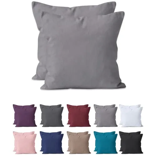2-er Set Kissenbezug Mikrofaser | Doppelpack Kissenhüllen ca. 95 g/m² | Oeko-TEX®Standard 100 | Dekorative Dekokissen Sofakissen Lendenkissen Wurfkissenbezug mit Reißverschluss | 40x40 cm Grau