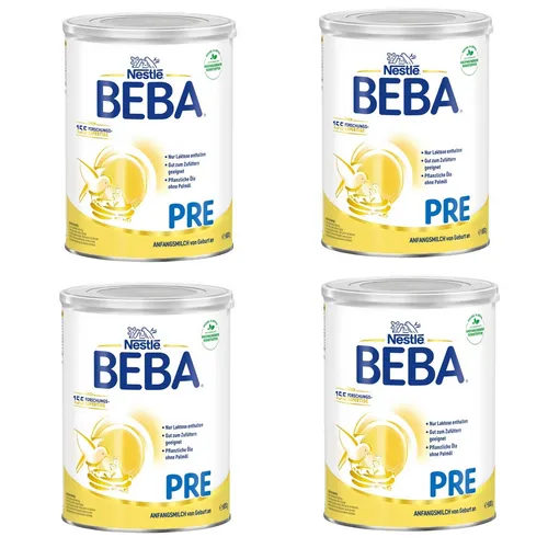 Nestlé BEBA Pre Anfangsmilch 800g - 4er Pack - Babykost für Neugeborene, hochwertige Anfangsnahrung von Geburt an für eine optimale Entwicklung.