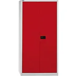 BISLEY Stahlschrank HC782S4G506 - Lichtgrau & Kardinalrot - Robuster Stahlschrank für Büro und Gewerbe mit 4 Fachböden und 70 kg Tragkraft pro Boden. Abschließbar mit Zylinderschloss für sicheren Stauraum.