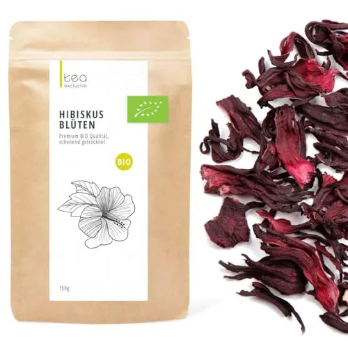 Hibiskusblüten ganz, Premium BIO Qualität, Handernte, schonend getrocknet, sehr fruchtig, perfekt für Hibiskus Tee, 150g - tea exclusive