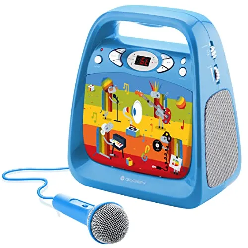 GOGEN Kinderkaraoke und CD Player mit Mikrofon und Bluetooth - Entdecke das GOGEN Kinderkaraoke mit einfacher Bedienung und vielseitigen Funktionen. Inklusive Mikrofon und Bluetooth für kreative Gesangserlebnisse, tragbar für Spielplatz und Park.