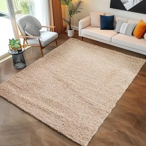 Carpettex Shaggy-Teppich, Hochflor, Wohnzimmer, Florhöhe 3 cm, einfarbig, Beige, 300 x 400 cm