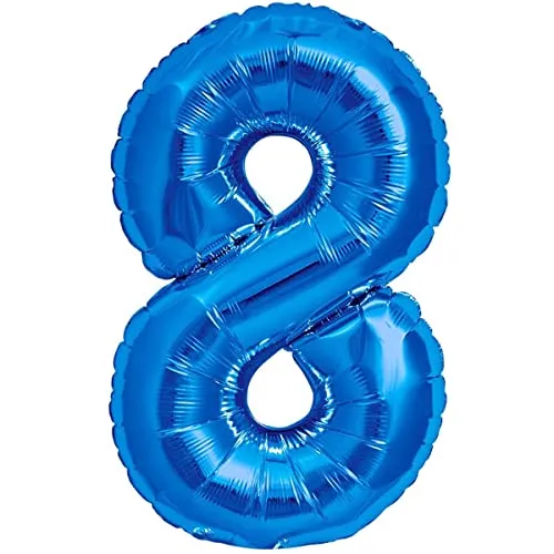 Luftballon 8. Geburtstag Zahl 8 Blau XXL Riesen Folienballon 100cm Geburtstagsdeko Jungen Ballon Zahl Deko zum Geburtstag. Fliegt mit Helium.