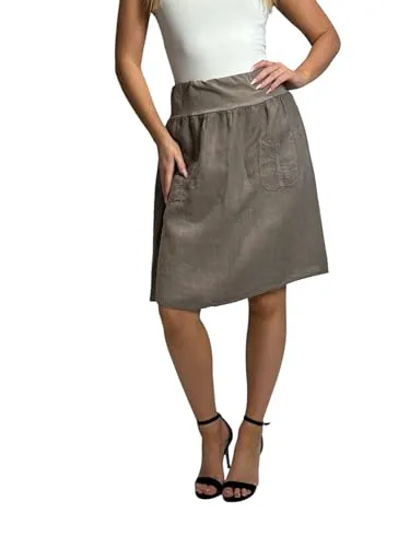 Mississhop 358 Damen Leinen Rock Sommerrock locker kurz Freizeit 100% Leinen 100% Leinenrock Strand Fango