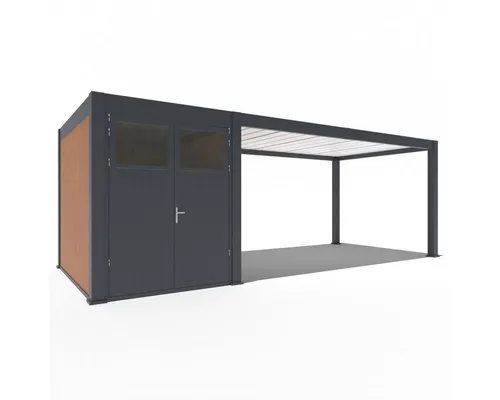Weide Carport mit Abstellraum - Aluminium Pergola 3 x 7,2 M, robuste Autoüberdachung mit hervorragender Isolierung und 80 kg/m² Dachbelastbarkeit