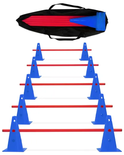 Kegelhürde Cavaletti 5er Set mit Stangen 100 cm blau/rot - Agility Training: Ideal für das Training von Sprüngen und Koordination, fördert die Beweglichkeit Ihres Hundes.