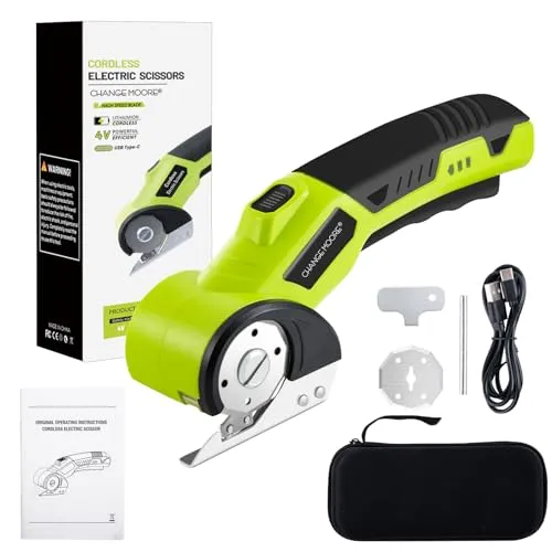 CHANGEMOORE 4 V kabellose Elektrische Stoffschere, Mini-Boxschneider, Nähschere mit Ersatzklinge, Ladegerät, Aufbewahrungsbox, Kartonschneider-Werkzeug für Lederhandwerk, Teppich, Kunststoff, Filz