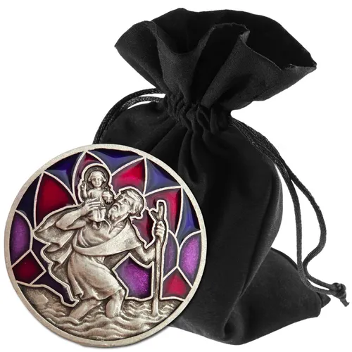 Christophorus Auto Plakette Magnet Metall gesegnet Ø3cm Geschenk Lila/Rot