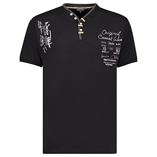 Lavecchia Herren T-Shirt Schwarz 3XL - Stylisches V-Neck T-Shirt mit dezenten Badges und Logos in den Italienfarben. Ideal für lässige Outfits und den täglichen Einsatz.
