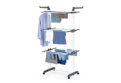 EASYmaxx Wäscheständer Effizientes Trocknen mit 3 Ebenen, 2 Seitenflügeln & leichtem Aufbau, Klappbar Platzsparend, vielseitig und mobil für drinnen und draußen