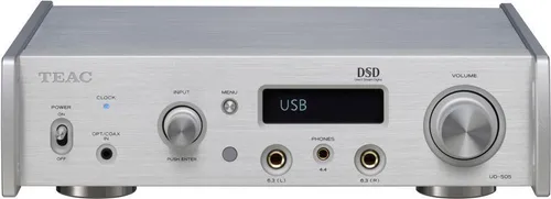 TEAC UD-505-X Bluetooth DAC Verstärker - Silber - Hochwertiger DAC mit ESS ES9038 Q2M Chip für kristallklaren Sound, unterstützt Hi-Res Audio bis 768 kHz/32 Bit. Ideal für audiophile Ansprüche.