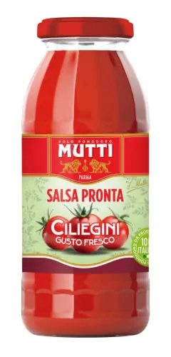 Mutti Salsa Pronta Ciliegini Gusto Fresco Fertige Soße Kirschtomate Italienische Tomate Glasflasche 300g