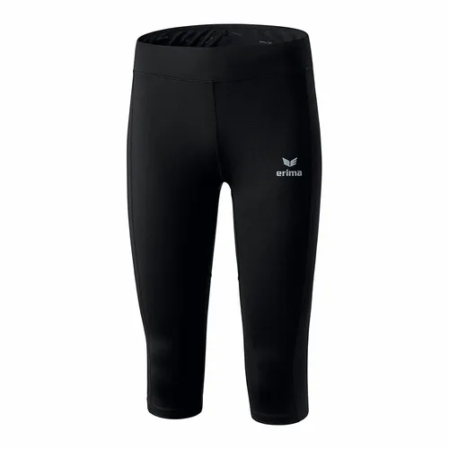 erima Damen Laufhose Performance 3/4, schwarz, Größe 42 - Laufbekleidung mit Mesh-Einsätzen für optimale Belüftung, flachen Nähten für hohen Tragekomfort und reflektierendem Logo-Print für Sicherheit beim Laufen.