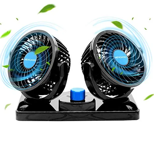 12 Volt Doppelkopf Auto Lüfter - Kühlender Ventilator für Wohnmobil - Gebläse mit 2 Geschwindigkeiten und 360°-Drehung, ideal für starke Luftzirkulation und effektive Entfernung von Feuchtigkeit und Gerüchen im Auto.