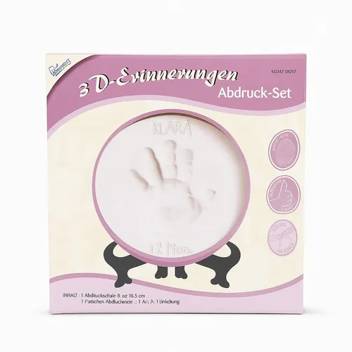 Baby Abdruck Set Hand Fuß – 3D-Erinnerungen – rund Ø 15 cm Rosa für Neugeborene