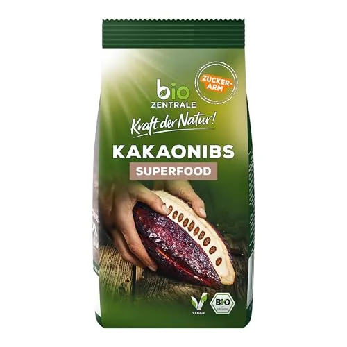 biozentrale Kakaonibs 200 g - Bio Superfood, zuckerarm & geröstet - Kakao & Heiße Schokolade – Unsere knackigen Kakaonibs aus kontrolliert-ökologischer Landwirtschaft sind zuckerarm und ideal zum Verfeinern von Müslis, Smoothies oder als gesunder Snack.