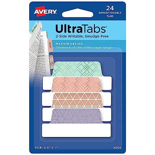 AVERY Zweckform Art. 30123 Haftstreifen transparent/pastell (24 Haftnotizen, 63,5x25,4mm, beschreibbare Index Tabs Folie, ablösbare Klebezettel, Page Marker, Sticky Notes, Klebemarkierungen)