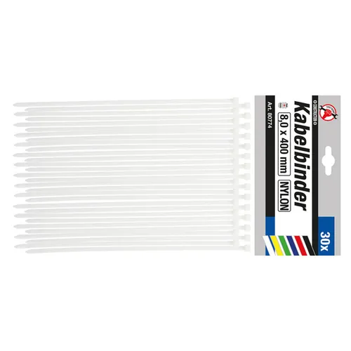 BGS-80774 I Kabelbinder-Satz 8,0x400mm, 30-tlg. in weiß von BGS technic