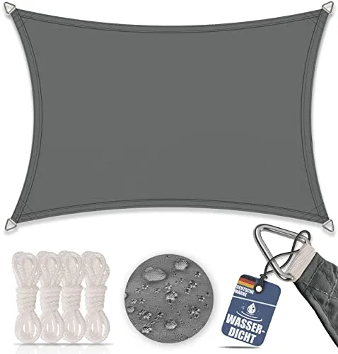 bonsport Sonnensegel Rechteck 3x4 m Graphit - Wasserdicht und UV-Schutz für Garten und Balkon - Sonnenschutz mit bis zu 90 % UV-Schutz und wasserdichtem Design. Ideal für Garten, Balkon oder Camping – einfach aufhängen und genießen!