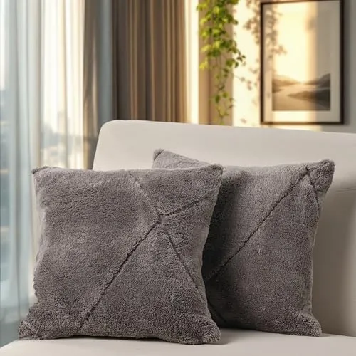 Paco Home 2er Set Kissenbezug Dekokissen Dekorativ Kissenhülle Wohnzimmer Zierkissen Sofakissen Raute Skandi 3D Waschbar, Farbe:Anthrazit, Sets:2pcs-Set