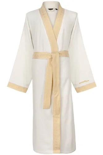 Aymando Bademantel Weiß, M, 100% Baumwolle, Kimono-Kragen, Bindegürtel, Geschenkverpackung