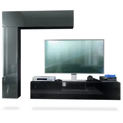 Vladon Wohnwand Taurito, Schwarz matt/Grau Hochglanz von Vladon