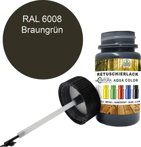 Reparaturlack Lackstift RAL Lack Pinselflasche 50ml. Farbe Holz Metall Möbel Auto Bad Retuschierlack - RAL 6008 Braungrün