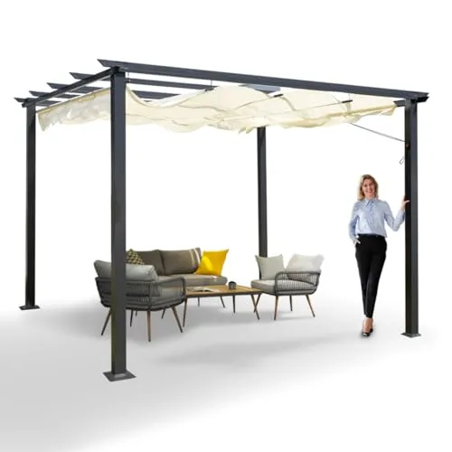Grindi - Garten Pergola Pavillon Terrassendach - Milos I 3x3m - wasserdichtes & stabiles Sonnenschutz für Terrasse und Freistehender, Carport-Pavillon, Grillpavillon, Markise als Vordach für Haustür