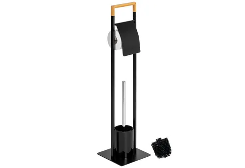 bremermann Stand-WC-Garnitur, Schwarz, Metall, 19x64x19 cm - Klobürsten mit 2in1-Funktion: Rollenhalter & Bürste in modernem Design. Inklusive Ersatz-Bürstenkopf für hygienische Reinigung und flexibler Nutzung im Badezimmer.