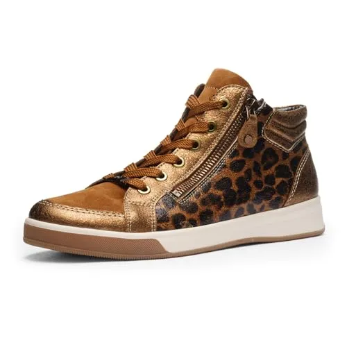 Ara Damen Sneaker Rom - Braune Freizeit Sneaker mit Animal Print - Wanderschuhe mit stylischem Animal Print, aus hochwertigem Leder und mit bequemem Frottee-Futter für optimalen Tragekomfort.