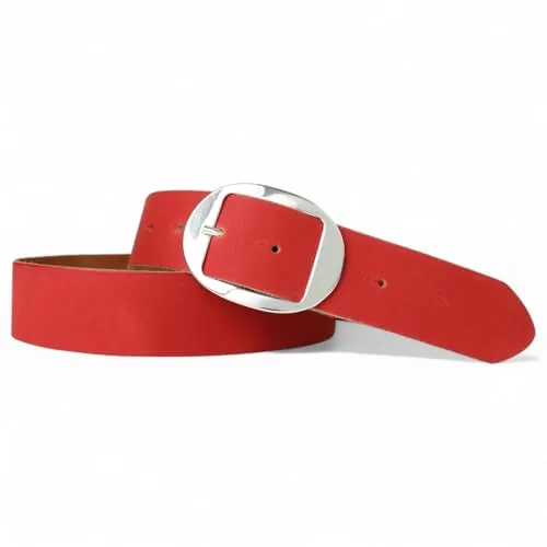 FRONHOFER Damen Ledergürtel Rindsleder 4 cm breit 2-3 mm dünn ovale Metallschnalle 7,5x5,5 cm Wechselgürtel Größen 85-125 sportlich für Jeans Made in Germany