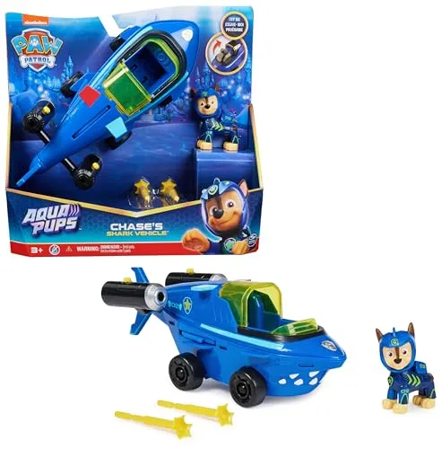 Spin Master PAW Patrol, Aqua Pups - Basis Fahrzeug Spielzeugauto im Hai-Design mit Chase Welpenfigur, Spielzeug geeignet für Kinder ab 3 Jahren