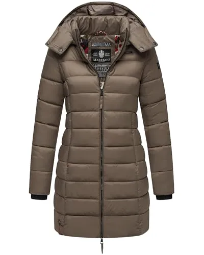 MARIKOO Damen Wintermantel Steppmantel mit abnehmbarer Kapuze - Funktionsjacken: warmer, taillierter Steppmantel aus wasserabweisendem Material mit abnehmbarer Kapuze – ideal für milde Wintertage und stylisch kombinierbar.