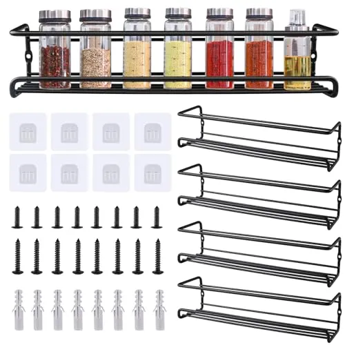 Gewürzregal Wand, 4er-Pack Gewürz Organizer Gewürzhalter Ohne Bohren Kühlschrank Organizer Küchenregal Wand Schwarz ca. 29 x 6,6 x 6.4 cm