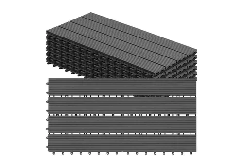 Woltu WPC Terrassenfliesen 30x60cm - Klickfliese in Grau für Garten und Terrasse - Robuste WPC-Klickfliesen in Holzoptik, ideal für Garten und Terrasse. Einfache Verlegung ohne Werkzeug dank Stecksystem. Langlebig und pflegeleicht, perfekt für alle ebenen Flächen im Innen- und Außenbereich.