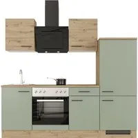 Flex-Well Exclusiv Küche 1706-005 Cara - 220 cm in Schilfgrün matt - Einbauküche für kleine Räume mit flexibler Montage, viel Stauraum und hochwertigen Materialien – ideal für Singles, Ferienwohnungen oder Büros.