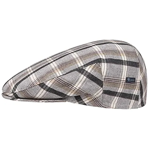Lipodo Inglese Flatcap Damen Herren Karocap Made in Italy Schiebermütze Karomuster Sommercap 100% Baumwolle Frühling Sommer grau 56 cm