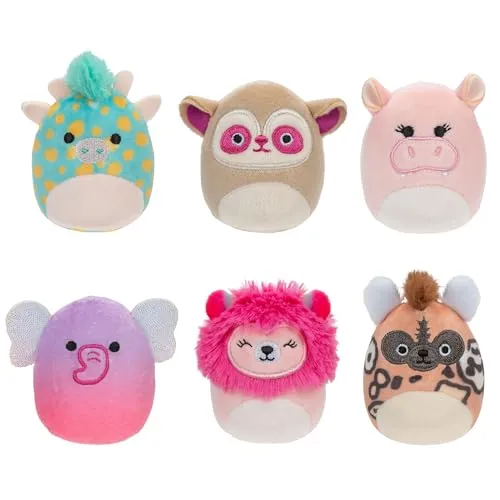 Squishville SQM0508-6er Pack Safari Squad, superweiche Mini-Squishmallows, 5cm Plüschfiguren