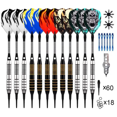 Produktbild 12er Pack Soft Tip Darts Set mit langlebigen Kunststoffspitzen