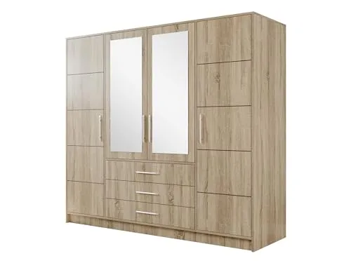 Drehtürenschrank Bado 4D mit Spiegel - Kleiderschrank mit modernem Design und viel Stauraum, ausgestattet mit 4 Türen, 3 Schubladen und eleganten Spiegeltüren - ideal für Schlafzimmer und Jugendzimmer.