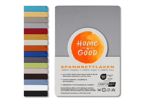 home4good Spannbettlaken viele Größen, viele Farben, 100% Baumwolle, OEKO-TEX 100, Jersey, Baumwolle, Gummizug: rundum, (1 Stück), 120x200 cm Bettlaken Spannbetttuch bis 25 cm Höhe - Silber