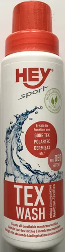Hey Sport TexWash Waschmittel mit Deo Effekt - 250 ml - Waschmittel für atmungsaktive Textilien, umweltfreundlich und ideal für Handwäsche oder Waschmaschine, sorgt für frischen Duft bei 8-17 Wäschen.
