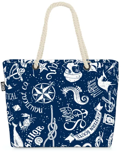 VOID Tasche Marine Seefahrt blau - Damen-Handtasche für Freizeit und Reisen, schmutz- und wasserabweisend, faltbar mit 36 Litern Fassungsvermögen. Ideal für Strand und Shopping!