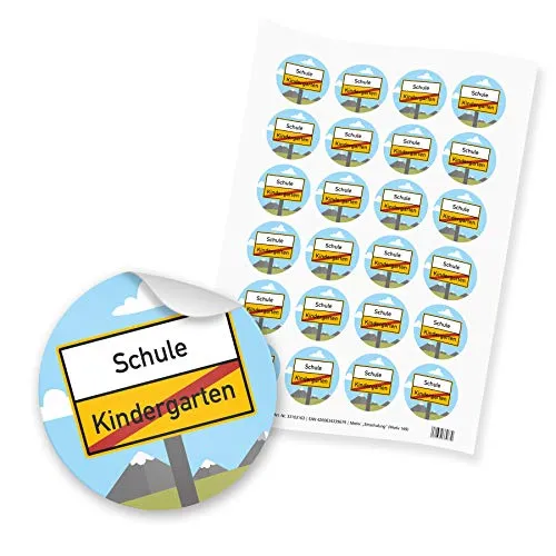 24x itenga Sticker Aufkleber Schulbeginn Einschulung Schulanfang Schule Schulkind Ortsschild zum Basteln und Dekorieren